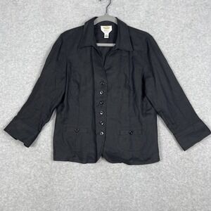 Talbots Irish Linen Button Up Shirt Womens 12 Black Coastal Minimalist Office